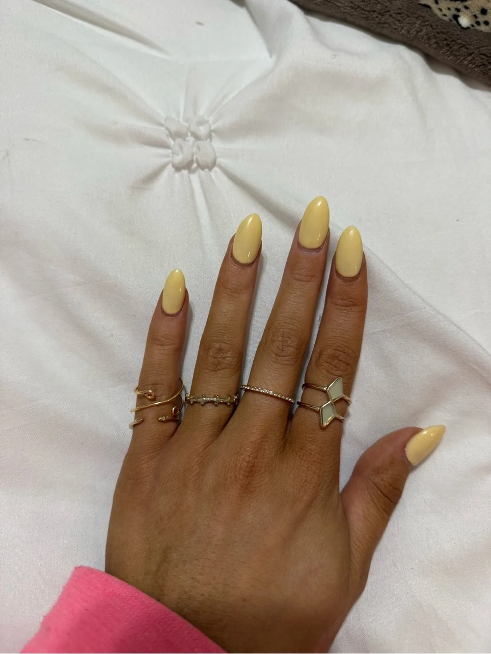 Delicate Gold Stackable Rings Set with Cream Stones